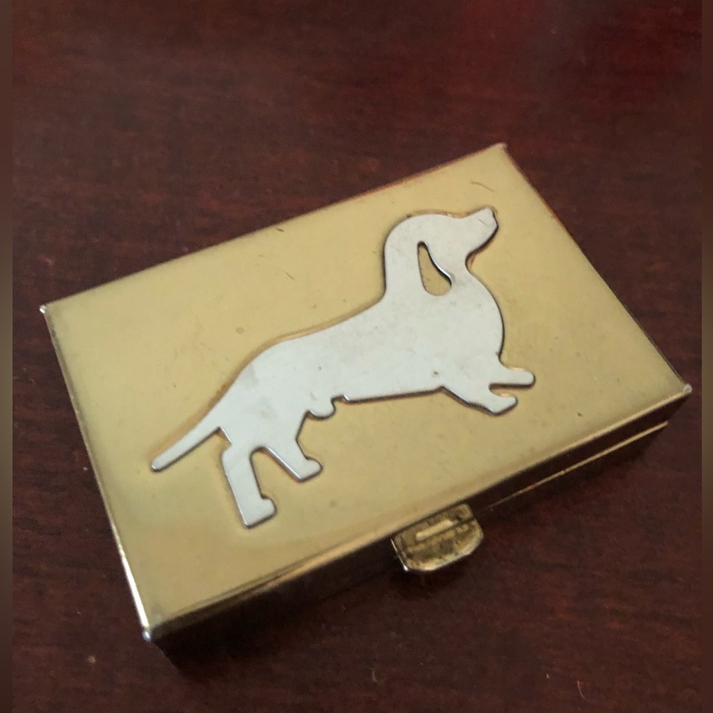 Vtg Brass Dachshund dog Pill holder